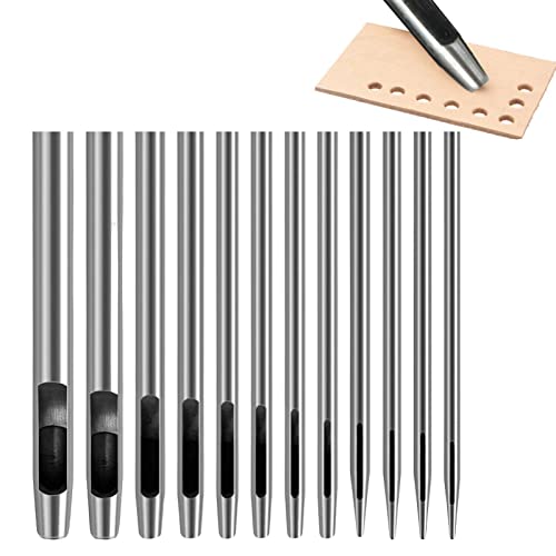 Fowybe perforadoras para Cuero - Punzones Huecos Redondos 12 Piezas | Punzones y cinceles para Correa Reloj Cuero, Cuero, Correa Junta, Tela y Papel Lona