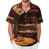 KPXXAQT Red Wine Cellar Picture Print Camicie a maniche corte da uomo leggere casual estive vacanze morbide eleganti abbigliamento da uomo, Nero , XL