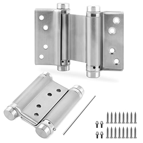 Double Action Door Hinge, 3 Inch Spring Hinge Self Closing Door Hinges Stainless Steel Adjustable Spring Hinge Heavy Duty Brushed Nickel Swinging Door Hinge For Wooden Doors, 2 Pack #TOP19