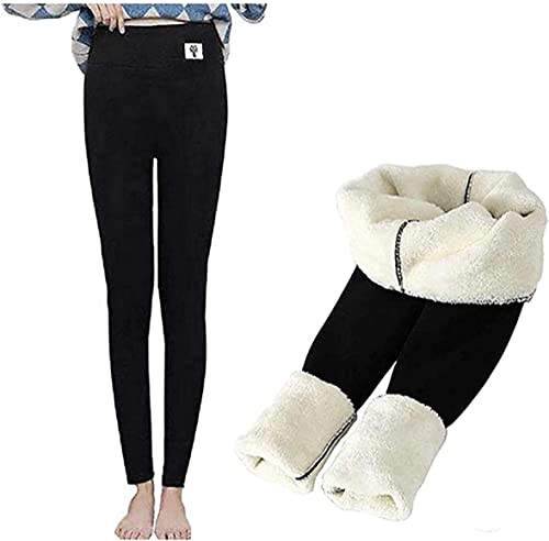 ASKSA Pantalones El Invierno Legging Gruesa Elástica Térmicos Forro Polar para Mujer (Negro-Cat, M) Cover