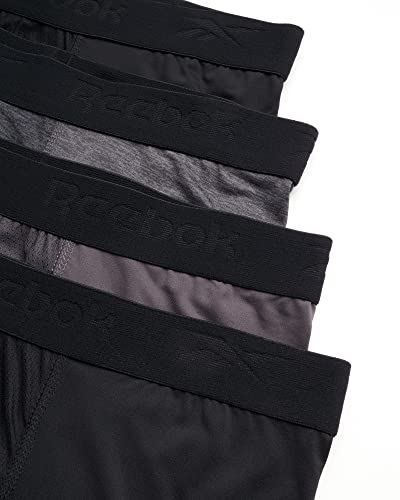 Reebok Men's Boxer Briefs - 4 Pack Soft Performance Boxers for Men with Fly Pouch - Quick Dry Active Mens Underwear Pack S-XL, Size Medium, Charcoal/Black/Grey/Black2