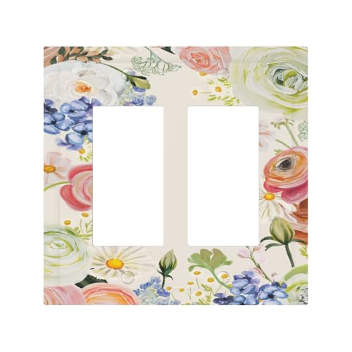Vintage Country Watercolor Wildflowers 2 Gang Double GFCI Rocker/Decorator Light Switch Cover Plate Decorative Wall Plates Electrical Switchplate Faceplate for Bedroom Bathroom Home Decor 4.9" x 5" by TOJFDAPW - Used condition - US$9.64