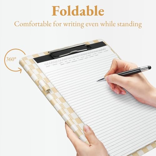 Image of Mymazn Padfolio Portfolio Folder, Faux Leather Interview Resume Folder with Document Organizer & Business Card Holder, Letter-Sized Notepad Legal Pad Holder for Men Women (Tan Checkered)