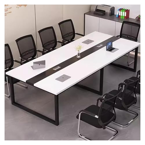 Mesa de reuniones grande de oficina con marco de metal, superficie resistente al desgaste, ideal para reuniones de grupo y conferencias