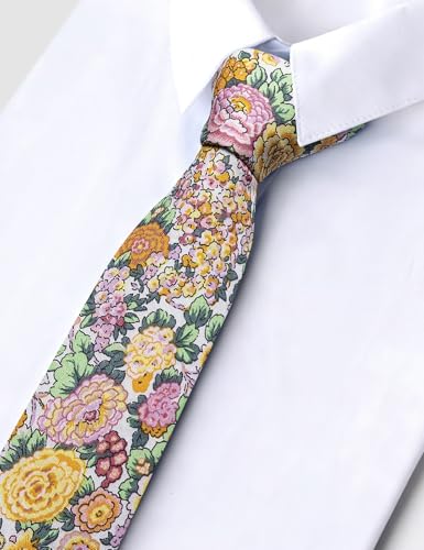 Image of Barry.Wang 100% Cotton Floral Ties for Men 63 inch Extra Long Necktie Clip | Fashion Cotton Printed Neckties,Wildflower 2.76 inch Ties Skinny,Gift Box,Groomsmen Wedding Engagement Graduation