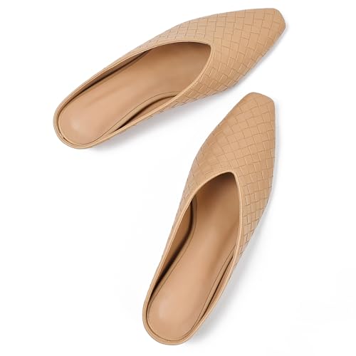 Image of Woven Mules for Women Slip on Comfortabke Metallic Slides Ladies Trendy Square Toe Hidden Wedge Mules