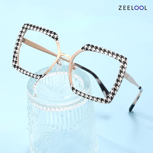 Image of Zeelool Metal Fashion Glasses Frame for Women, Oversized Square Eyeglasses Eyewear Frame with Non-prescription Clear Lenses ZJGM150137-01