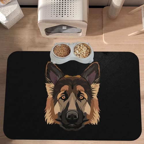 Dog Cute Print German Shepherd Absorbent Dog Mats for Food and Water Waterproof Pet Bowl Liner Anti-Slip Dog Feeding Mats Quick Dry Pet Placemat to Protect Floors