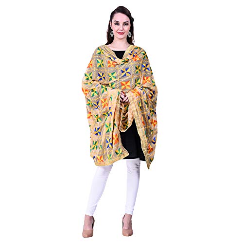 Women's Embroidered Hand Work Phulkari Chiffon Dupatta Chunni Scarf4