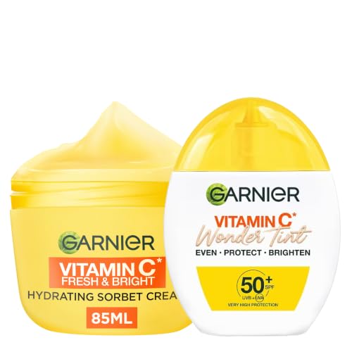 Image of Garnier DUO Vitamin C* Fresh & Bright Hydrating Sorbet Cream 85ml and Vitamin C Wonder Tint SPF50+ 40ml - Light