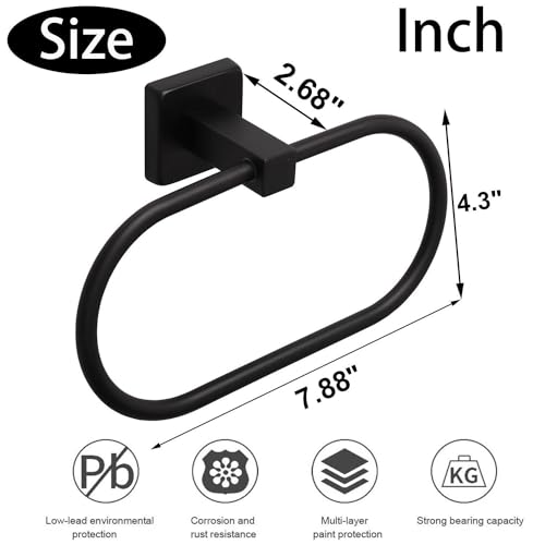 TocTen 2 Pieces Towel Ring/Hand Towel Rack - Thicken SUS304 Stainless Steel Bathroom Hand Towel Holder Heavy Duty Unique Oval Hand Towel Hanger Wall Mounted for Bathroom Kitchen Sink(Matte Black) by TocTen - Used condition - Image 6