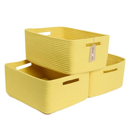 MiniArk Large Storage Baskets for Shelves, 17 x 13 x 7.5” Closet Organizers Bins for Clothes Blanket Towels, Baby Nursery, Toy Baskets Box, Woven Rope Baskets, 3 Packs Yellow