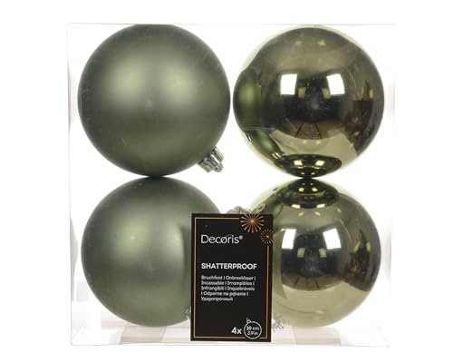 Kaemingk Weihnachtskugeln Kunststoff 10cm 4 Stück - klassisch & bruchsicher - Christbaumkugeln Weihnachtsbaumkugeln für Weihnachten - Christbaumschmuck & Weihnachtsbaumschmuck - Rosmarin