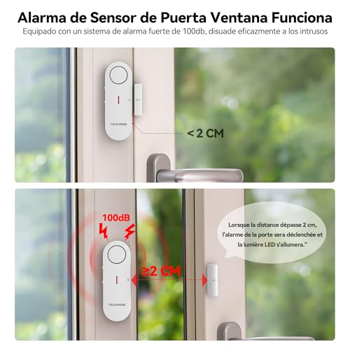 Miniatura 2 de Techrise Sensor De Alarma De Puerta, 3 Ajustes De Volumenalarma Inalámbrica Con Timbre Para Instalación Rápida Para Casa Hotel Apartamento Garaje 3 Pcs
