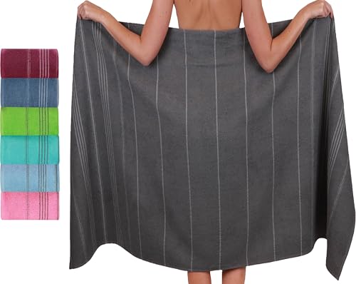 Betz Badetuch XXL Strandtuch 90x180 cm 100% Baumwolle – Weiches Frottee Saunatuch & Badehandtuch – Pflegeleicht & saugstark – Serie Lines - Farbe grau