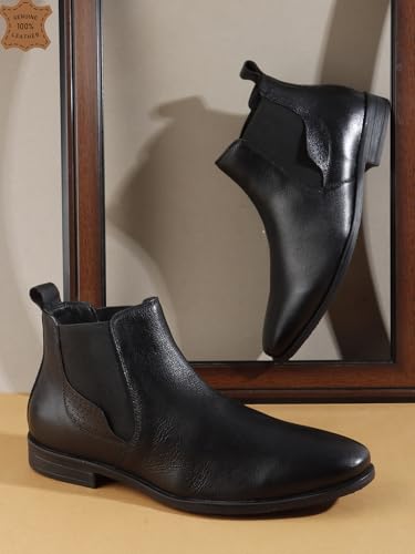 Image of Carlton London Men's Classic Slip-On Ankle Chelsea Leather's Boot with Elastic Gussets