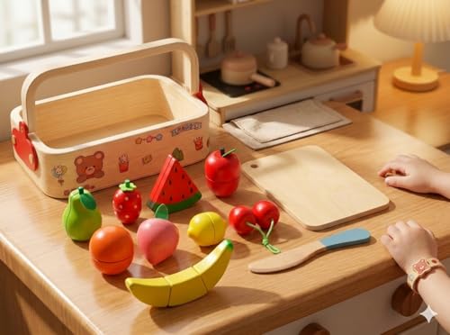 Boîte en bois de fruits à découper Montessori, le cadeau idéal pour apprenti cuisinier