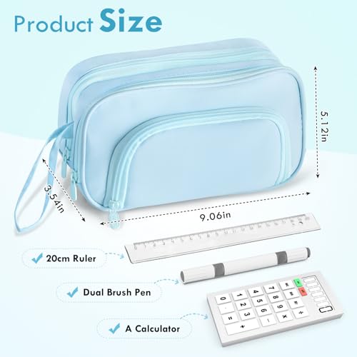 Image of Large Capacity Pencil Case with Pull-out Structure - Multifunctional Extra Big Pencil Pouch Pen bag, Portable Stationery Organizer with Zipper, Office School Supplies for Teen Boys Girls, Blue