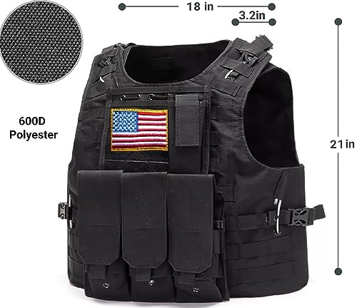 GALAXYLENSE Sport Hunting Tactical Vest Airsoft Paintball Protection Light Weight Heavy Duty Breathable 600 D Polyesters (Black Vest)