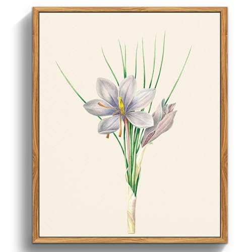 crmotu Floral Framed Wall Art, Daffodils Vintage Art Prints, Minimalist Botanical Watercolor Canvas Painting, Nature Plant Rustic Wall Decor Living Room Bathroom Bedroom Decor Aesthetic, 12x16inch