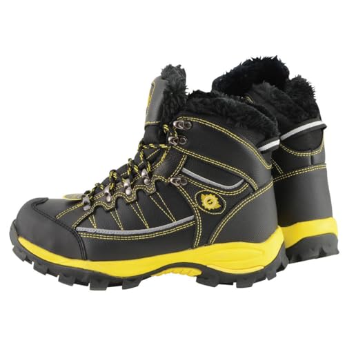 Image of Bazalt-Men's Black & Yellow Water&Frost Proof Leather Boots w /Faux Fur Lining & Composite Toe-BLK /YEL