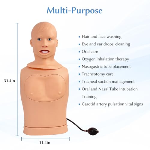 Image of JNMFTD Nasogastric Intubation Tube Manikin, Gastric Trachea Care Mannequin Lavage Tracheostomy Manikin Advanced Nursing Model with Product Manual Card for Medical Nursing Training Teaching Education