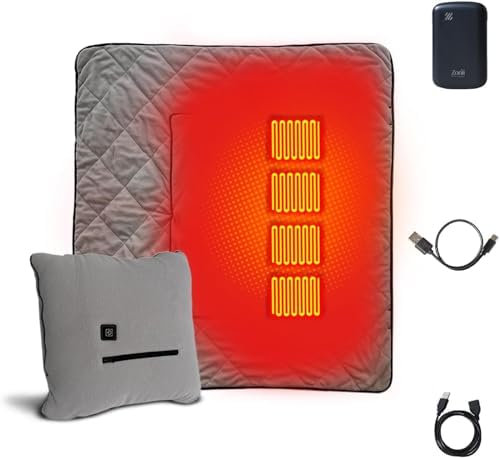 ZonLi Z-Walk USB Heated Blanket - Heated Blanket Battery Operated, 50" x 60" Portable Heated Blanket with 5K mAh Power Bank, 3 Heating Levels, Includes USB Extension Cord, Machine Washable (Gray)