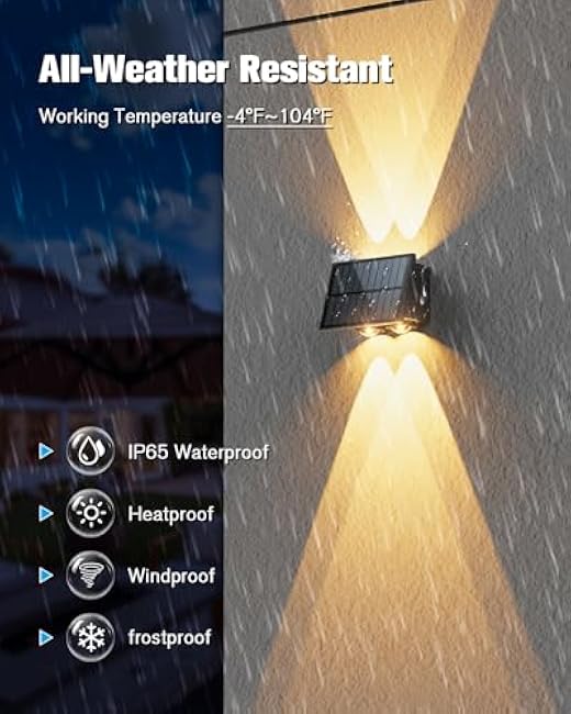 VOLISUN Solar Fence Lights 6 Pack, Color Glow LED Up and Down Wall Lights, IP65 Waterproof Solar Lights Outdoor for Patio, Backyard, Railing, Deck, Fence and Wall (4 Lenses)