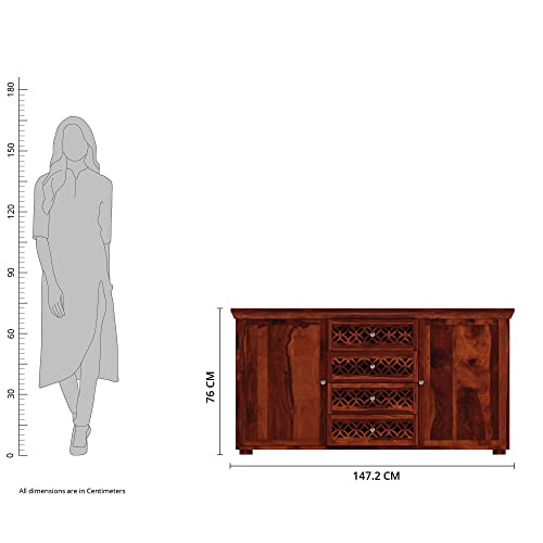 Image of SHIKHA WOOD CRAFT Solid Sheesham Wood Sideboard Cabinet with 2 Doors and 4 Drawers Storage | Wooden Kitchen Cabinet, Crockery Unit, Dining Room Organizer, Living Room Storage Furniture (Honey Finish)
