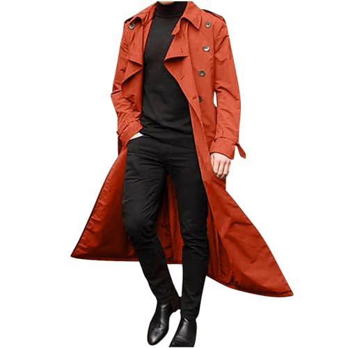 BGKKTLW Gabardina para hombre, doble botonadura, con cinturón, para jóvenes y adolescentes, de gran tamaño, casual, cortavientos, solapa, abrigo largo liso, Naranja-#1, L