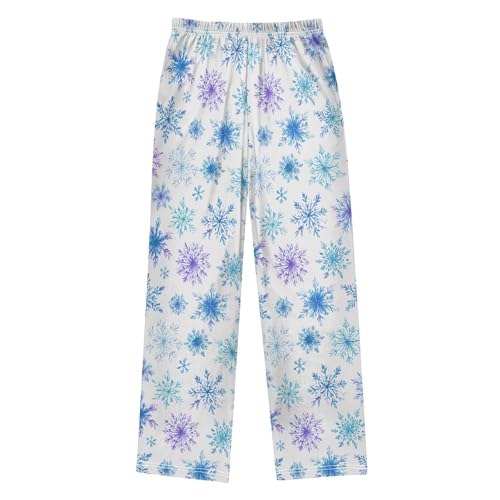 Pajama Pants Lounge Sleep PJ Bottoms Sleepwear Elastic Waist Drawstring S Blue Purple Snowflakes2