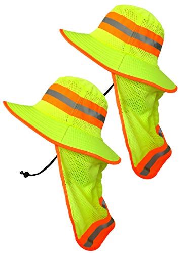 Image of Men High Visibility Reflective Sun Hat with Neck Flap Wide Brim Boonie Hat Bucket Cap