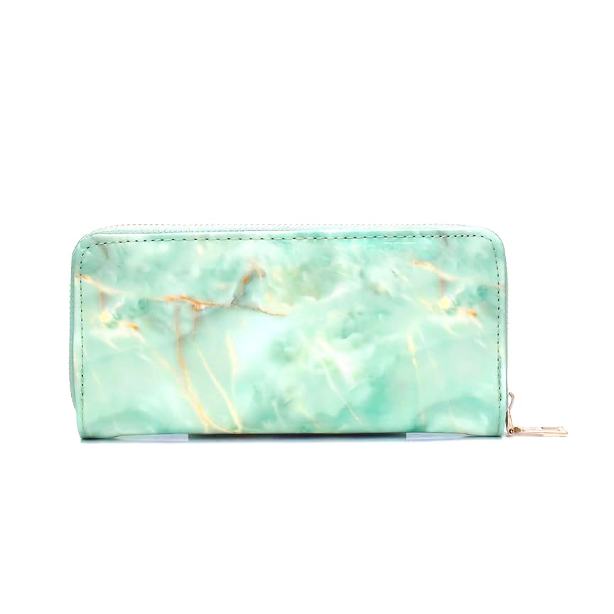 Marble Wallets for Men Women Unisex Fashion Travel Purse Rfid Blocking Clutch PU Leather Clips Cash,Phone,Card,ID Holder Zip Around Wallet (green)