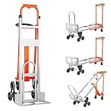4 in 1 Industrial Convertible Stair Climbing Cart 1000 LBS Capacity, Heavy Duty Aluminum Hand Truck Dolly Cart with Solid Wheel, Folding Stair Climbing Cart Trolley for Transport Logistics Moving