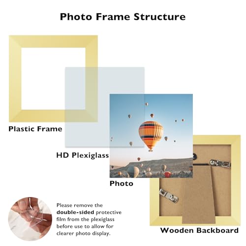 Image of JCJMY 4x4 Picture Frame Gold for Wall Hanging or Tabletop, Wall Mounting Horizontally or Vertically, 4 x 4 Wall Gallery Poster Photo Frame with Shatter Resistant Plexiglass, Gold
