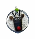 Rudolph Red Nosed Reindeer Handmade Round Fused Glass Christmas Ornament