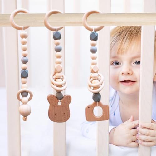Trä Lek Gym Baby, Trä Lek Gym Småbarn,Boy Activity Pendel - Gym Hänge Leksaker Spjälsäng Leksak Baby Leksaker Leksaker Dekorationer Barn Gym leksak för Baby Rum Tillbehör - Image 4