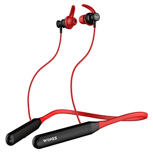 Wings Phantom 110 in Ear Neckband with ENC Mic,Dual Pairing, 20 hrs Playtime, Bluetooth 5.3,Dedicated Bass Boost Mode and Gaming Mode with 50ms Ultra Low Latency Headphones (Red)