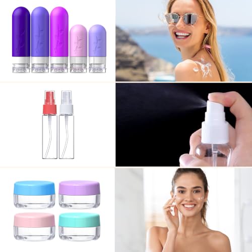 Image of Aeomini 19 Pack Purple Travel Bottles for Toiletries, Silicone TSA Approved Travel Size Containers, Leak Proof Refillable Accessories for Shampoo Conditioner Lotion