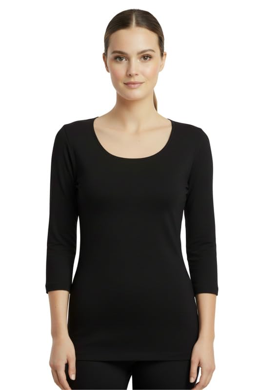fablush Women’s Balck Thermal Top 3/4 Sleeves | Cotton Warm Innerwear Baselayer for Winter | Soft, Lightweight & Stretchable Thermal Wear-picture-29