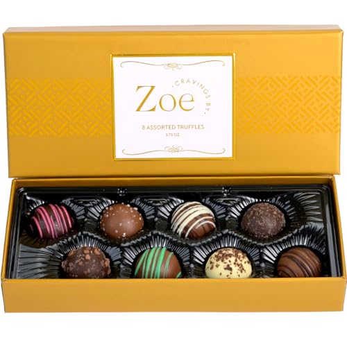 CRAVINGS BY ZOE Birthday Chocolate Truffles Gift Box | 8 Count | Assorted Gourmet Milk & Dark valentines chocolate Chocolate Candy Food Gift Basket Anniversary, Get Well, Holiday, Thank You Men Women Mom Her