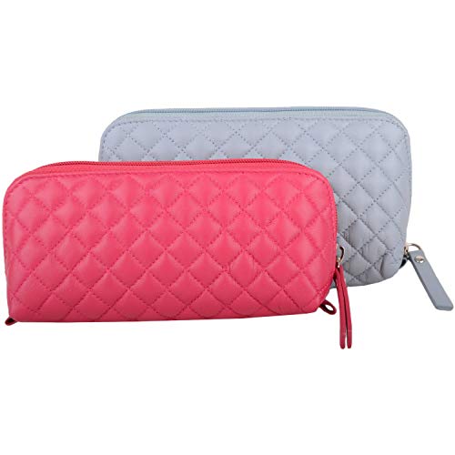 Lot de 2 Trousses à Maquillage/Crayons en Cuir Souple matelassé pour Femme - Rose - Nuage/Rose., Taille Unique Cover