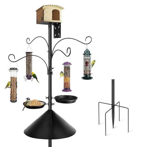 Bird Feeders Hanging Station, Heavy Duty Metal Bird Feeding Station, 232cm Tall Free Standing Multi Bird Feeder Pole Stand Hanger for Attracting Garden Wild Birds