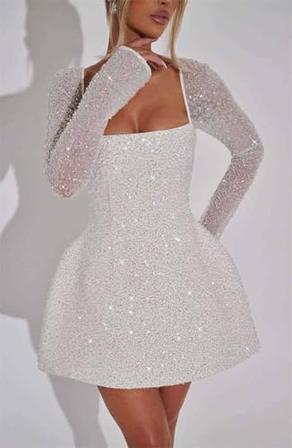 Sparkly Sequin Homecoming Dress for Teens Square Neck Short Corset Long  Sleeve Mini Prom Dresses - Product Details