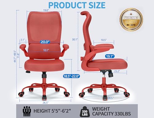 Image of TRALT Office Chair Ergonomic Desk Chair - Gaming Chair with Lumbar Support | 330 LBS Home Office Desk Chairs , Reading Chair with Flip-up Armrests, Comfortable Computer Chairs (1, RED)