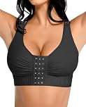 FeelinGirl Mastectomy Bra for Women Post Surgery Front Closure Wireless Comfortable Compression Bra Black M