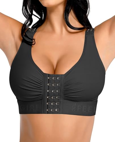 FeelinGirl Post Surgery Compression Bra Soft Support for Mastectomy Breast Augmentation Breast Lift Bra Black M