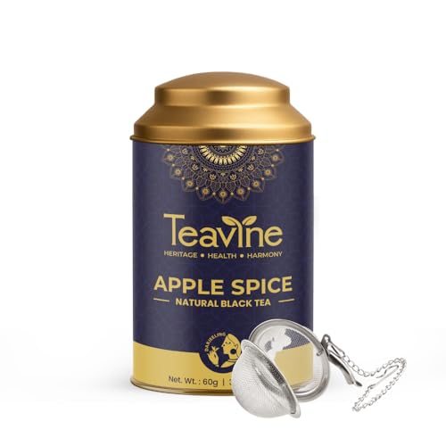 Image of TEAVINE Apple Spice Black Tea | Premium Loose Leaf Black Tea with Real Apple Peel, Cinnamon, Clove, Star Anise & Orange Peel | Rich Aroma & Flavor | Includes free Stainless Steel Infuser