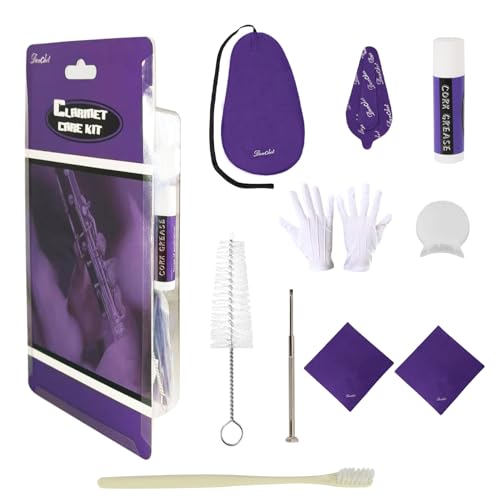 Danchet Juego de limpieza para clarinete y saxofón, grasa de corcho, bolas de algodón, paño de limpieza, 2 almohadillas para el pulgar, cepillo para boquilla, destornillador