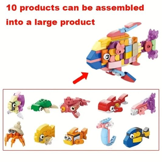 Image of Building Blocks Bricks Set, Build, Learn and Play, Construction, Educational Interactive Creative DIY Toy, Compatible with All Major Brands (10 in 1, Cute Aquatic Creatures World, 305 Pcs)